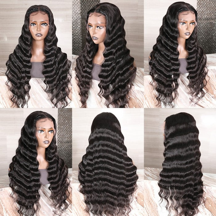 Gs Virgin Hair Cabello Series Black Deep Wave  150 Density 13x4 HD Lace Front Human Hair Wigs With Baby Hair