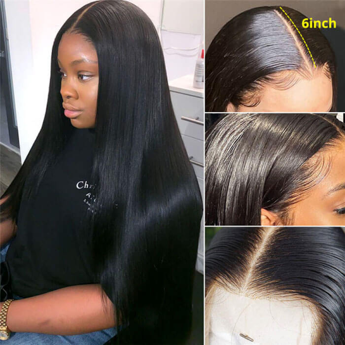 GS Virgin Hair 6*6 Transparent Lace Wigs Straight Human Hair Natural Looking Closure Wigs 100% Human Hair Wigs For Women