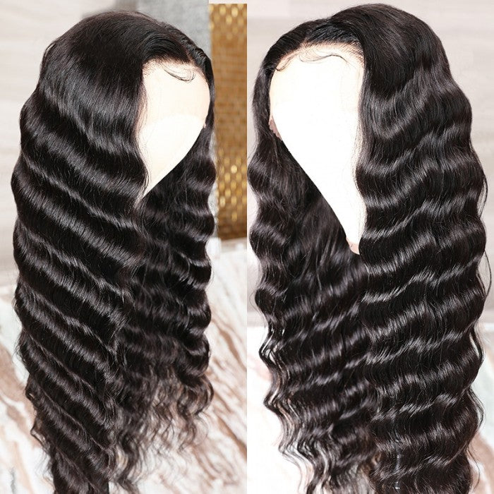 Gs Virgin Hair Deep Wave Lace Frontal Wig With Baby Hair Glueless Deep Curl Human Hair Wig 150% Density